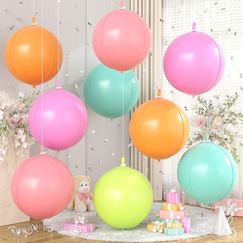 Image of 9 Pcs Pastel Colorful Round Foil Balloons,22 Inch Round Balloons | Pastel Colorful Giant 4D Round Ball Balloons For Candy Theme Birthday Baby Shower Rainbow Party Decorations