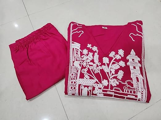 Embroidered Rayon Co-Ord Set for Women, Designer Kurta with Palazzo, Ethnic Motifs, V-Neck. - Review, Price and Buying Guide