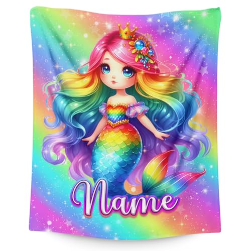 Mermaid Blankets Gift Custom Throw Blankets for Kids Girls 4-6,