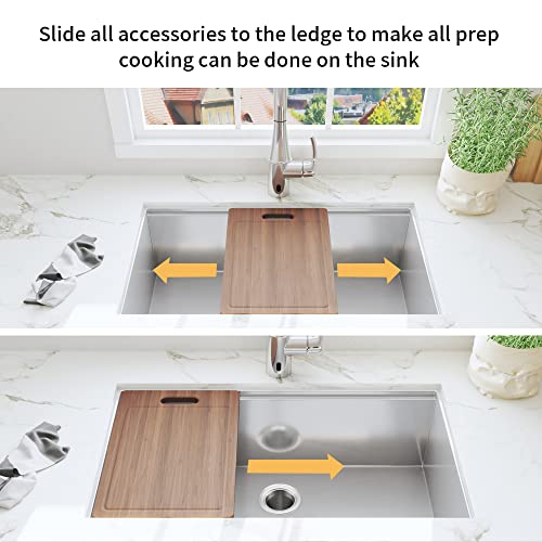 Celaeno 30-Inch Workstation Undermount Kitchen Sink, Modern Handmade Stainless Steel Kitchen Sink 18 Gauge With Ledge, All In One Single Bowl Kitchen Sinks Is Equipped With Various Accessories #TOP2