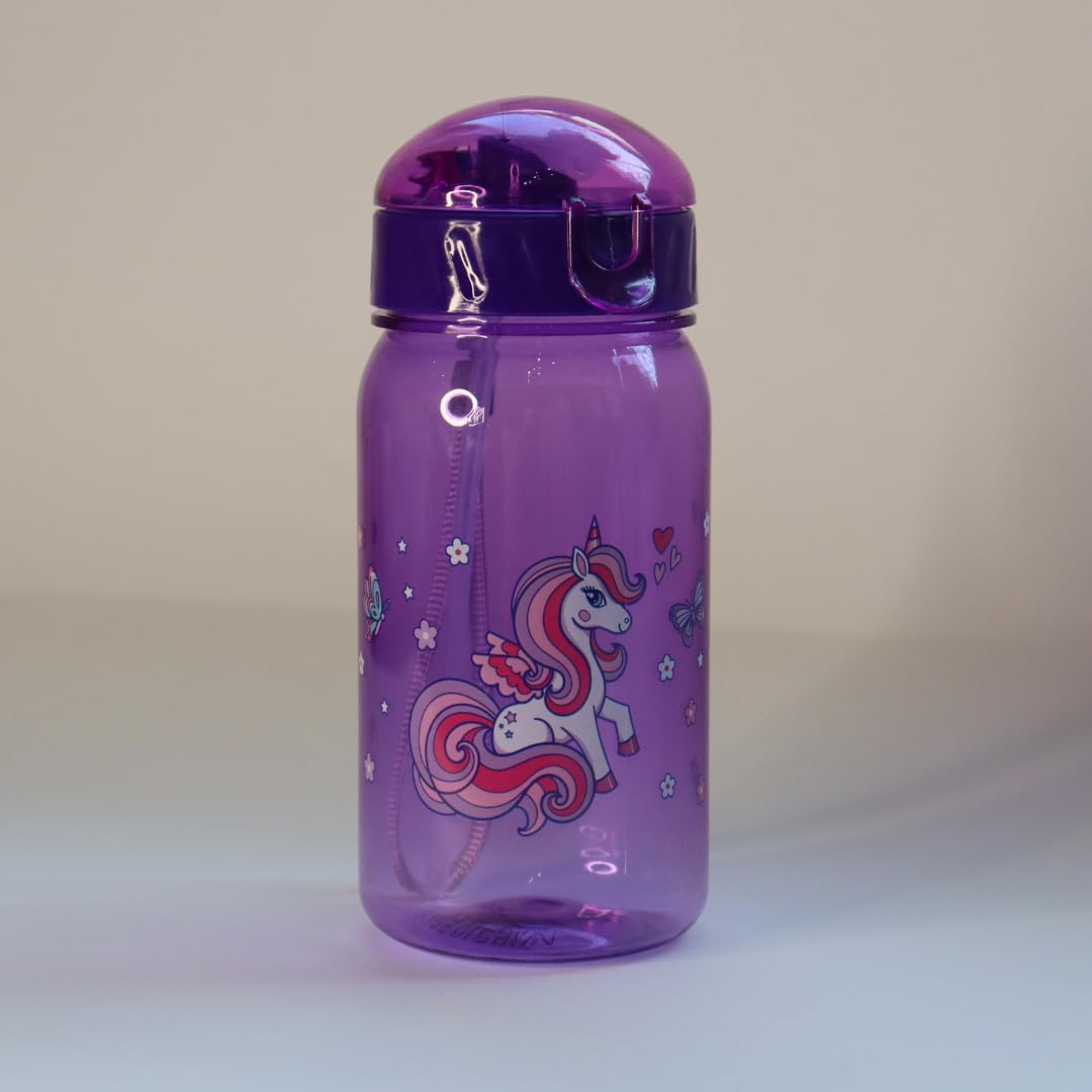 Garrafa de Água Infantil Squeeze com Canudo e Alça, 340ml, Roxo