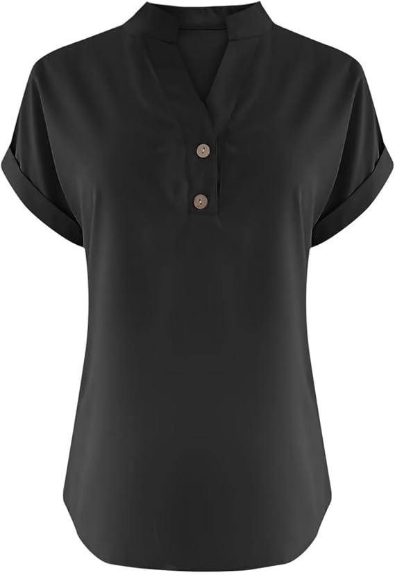 Linen Tops for Women Loose Fit Gauze Short Sleeve Plus Size Shirts Summer Button V Neck Casual Dressy Blouses