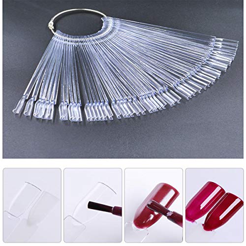 Krismya Set Of 4 Total 200 Pcs Clear Nail Swatches Sticks,Clear Nails Sample Sticks,Transparent Fan-Shaped Nail Art Tips Display Polish Board Display Practice Sticks Tool With Metal Split Ring Holder #TOP5