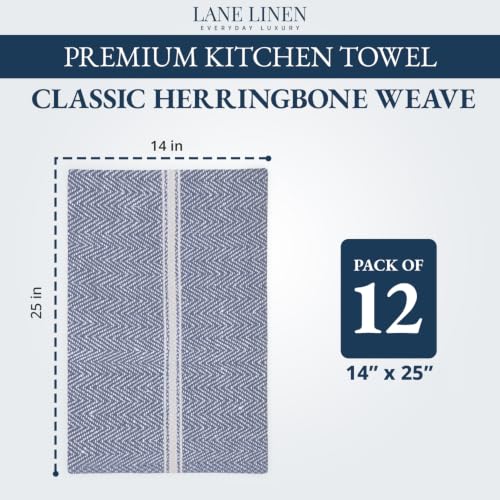 Image of LANE LINEN Kitchen Towels Set - 100% Pure Cotton Dish Towels for Kitchen, Super Absorbent Kitchen Hand Towel, Blue Tea Towels, Soft & Durable Dish Cloths, Pack of 12 - 15 inchx25 inch, Blue Chambray