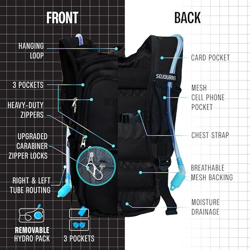 Image of Sojourner Hydration Pack, Hydration Backpack - Water Backpack with 2l Hydration Bladder, Festival Essential - Rave Hydration Pack Hydropack Hydro for Hiking, Running, Biking, Festival Gear