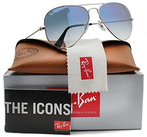 Ray-Ban RB3025 Large Aviator Sunglasses Shiny Silver w/Blue Gradient (003/3F) 3025 62mm Authentic