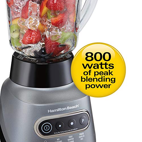 Hamilton Beach 58181 Blender To Puree, Crush Ice, And Make Shakes And Smoothies, 40 Oz Glass Jar, 6 Functions + 20 Oz Travel Container, Gray #TOP1