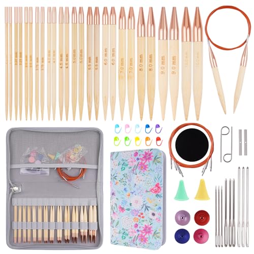 WAZAIGUR Knitting Needles Set, Interchangeable Bamboo Circular Knitting Needles Set, 3mm 3.25mm