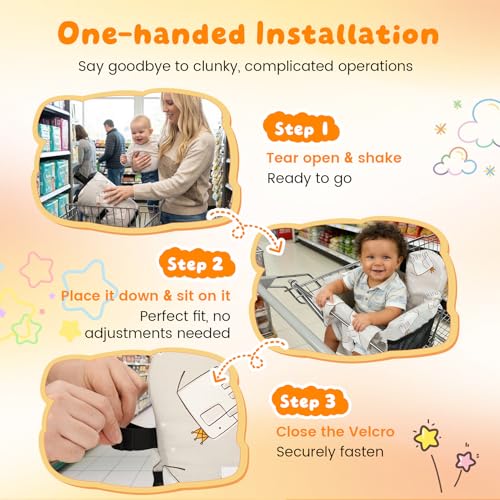 Baby Shopping Cart Seat Cover – Padded Shopping Cart Seat for Baby, High Chair Cover for Restaurant, Unisex Machine Washable Infant Toddler Cart Cover with Storage Pockets – Gray Elephant