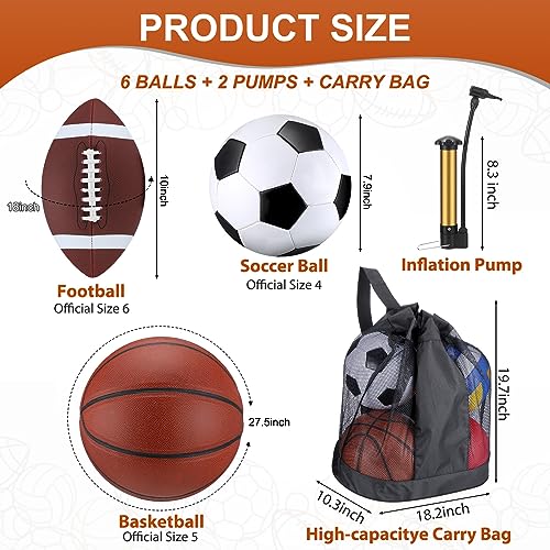 Lenwen 6 Pcs Sport Balls Set For Kids Teens, Include Official Size Basketball Football Soccer Ball With Sport Equipment Bags And Pumps For Training Practice Kids Teens Youth Game Gift #TOP1