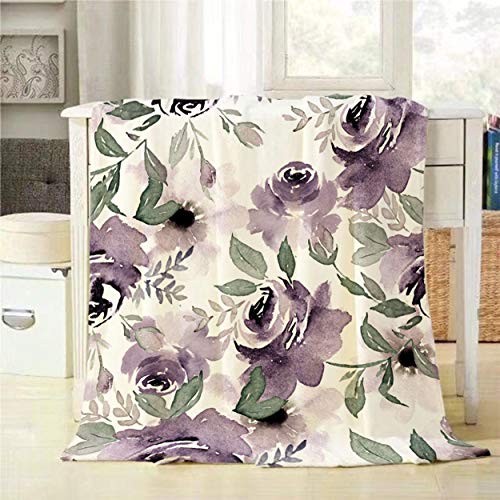 Mugod Floral Throw Blanket Vintage Watercolor Purple Flowers Seamless Pattern Decorative Soft Warm Cozy Flannel Plush Throws Blankets For Baby Toddler Dog Cat 30 X 40 Inch #TOP12