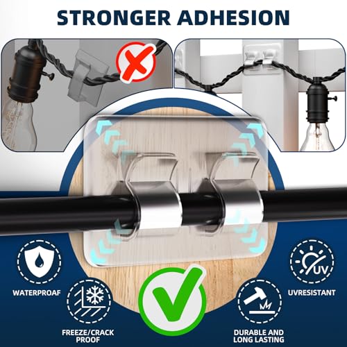 image for IFLOH Hooks for Outdoor String Lights Clips: 54Pcs Heavy Duty Cable Cl