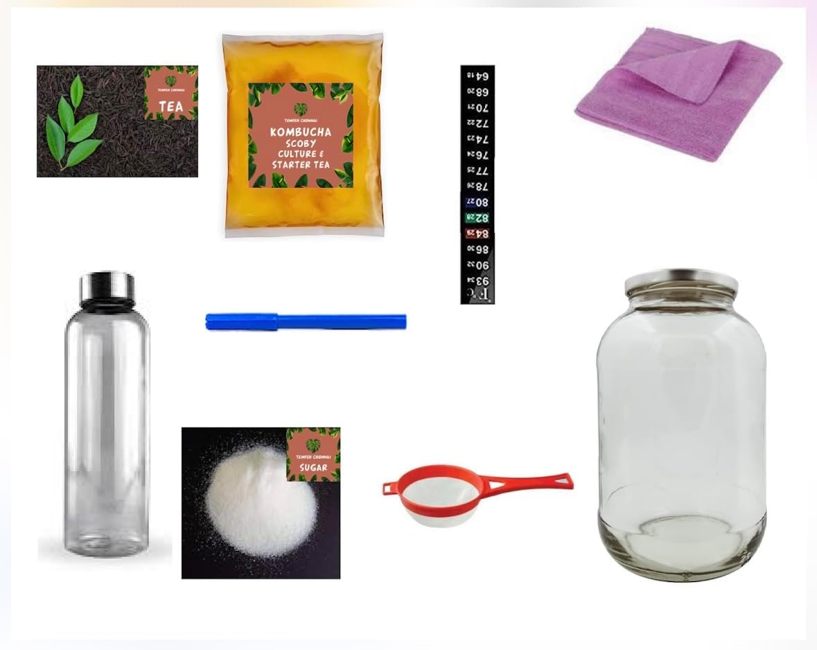 TEMPEHSTATION Kombucha kit beginners (Deluxe Kit)- Raw,Unpasteurized starter tea, Scoby Mother, Gut-Healthy. Goodbye to Vinegar, Absolutely No Eels please read the bullet point for details of the kit