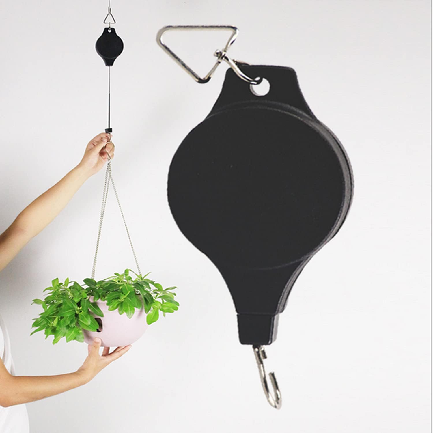 2 Plant Pulleys, Black Hanging Basket Chain, Retractable Hanging Basket