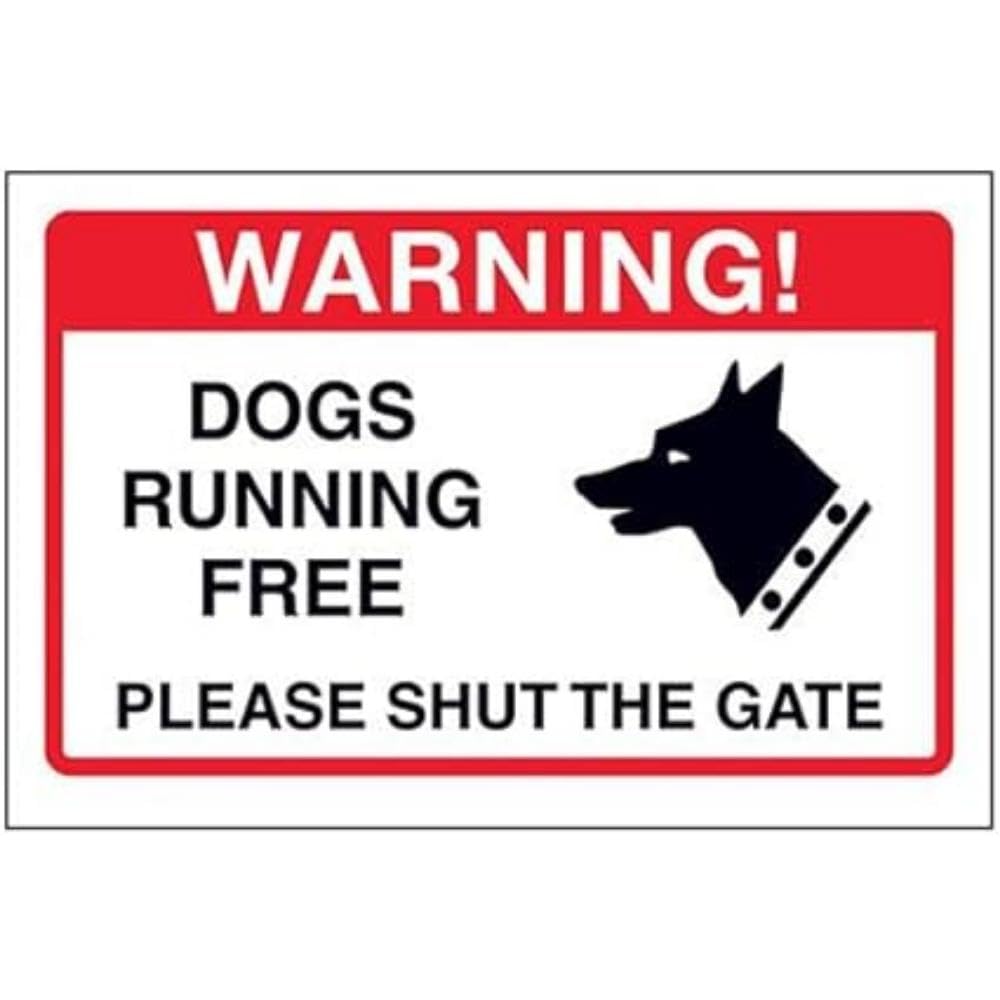 V Safety Dogs Running Free, Please Shut The Gate Sign Sign - 150mm x 100mm - Self Adhesive Vinyl