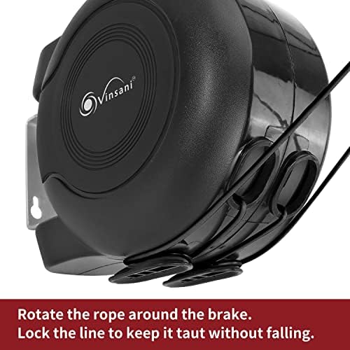 Vinsani 30 metre Retractable Reel Clothes Lines Washing Line with Twin Cable - Wall Mounted Heavy Duty Clothes Dryer 2 x 15m Lines of Drying Space, Full Black