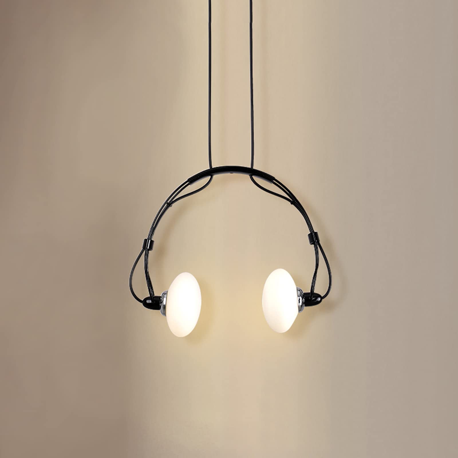 Kreatywna lampa wisząca LED, nowoczesna, żelazna, regulowana, wisząca lampa do jadalni, sypialni, szklany żyrandol, lampa sufitowa, 2 x żarówka G4, w zestawie (słuchawki, czarna)