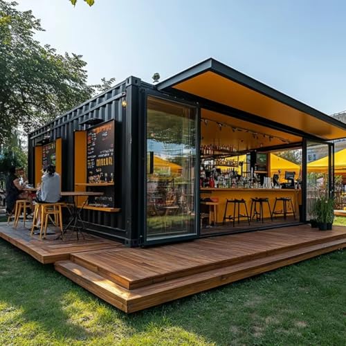 20ft 40ft Portable Shipping Container Restaurant, Prefabricated Steel Mobile Container Kitchen for Pop-up Café Food Court & Resort Dining Use-Customizable