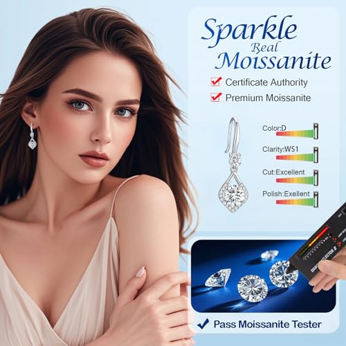 2-4CT Moissanite Dangle Earrings, Mermaid Tear D Color Ideal Cut Simulated Moissanite 925 Sterling Silver Earrings for Women with Certificate of Authenticity2
