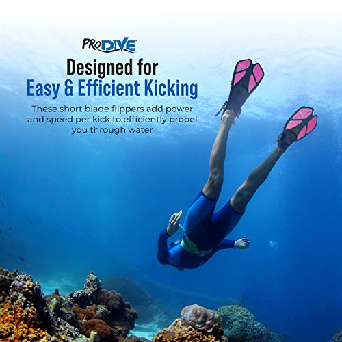 Prodive Snorkel Diving Fins – Adjustable Open-Heel Swim Fins, Short-Blade Snorkeling, Diving Flippers Add Efficiency To Swimming Diving, Adult Men Women Kids Sizes, Great Fin For Travel (Dk Pink Xs) #TOP4