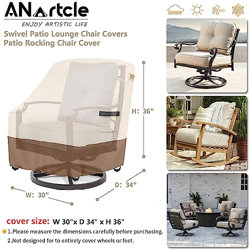 Image of ANartcle Swivel Patio Chair Cover 4 Pack,600D Waterproof Heavy Duty Outdoor Chair Cover(30 W x 34 D x 36 H inches),Patio Furniture Covers,Outdoor Furniture Covers Waterproof,Beige&brown