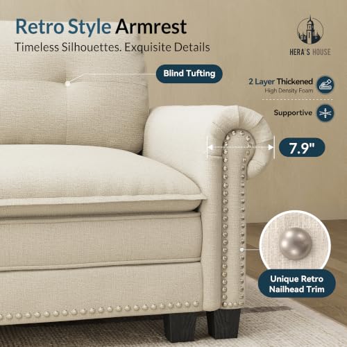 Image of HERA'S HOUSE 116 inch Oversized U Shaped Modular Sectional Couch Living Room | Mid-Century Modern 5-Seater Cloud Sofa, White, Rolled Arms & Nailhead Trim, Wider Deeper Seats, Ottoman, Chenille