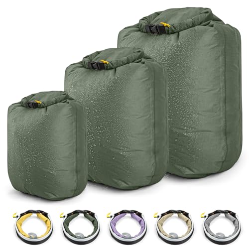 Bolsa seca impermeable HIKEMAN - Saco seco ultraligero, Roll Top para exteriores, paquete de 3 para viaje, natación, rafting, navegación, kayak, camping, playa (Verde)