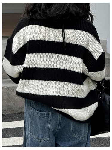 Girl's Striped Sweater Long Sleeve Crew Neck Color Block Knitted Pullover Jumper Tops3