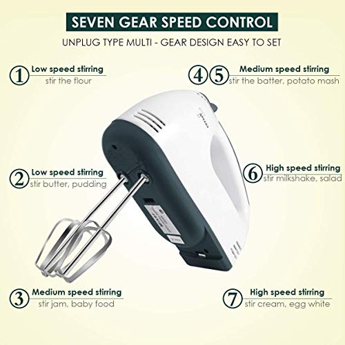 Handmixer Elektrisch, 7 Geschwindigkeiten Handheld Küche Handmixer mit 2 Schlägeln & 2 Knethaken, Tragbarer Handmixer… – Bild 3