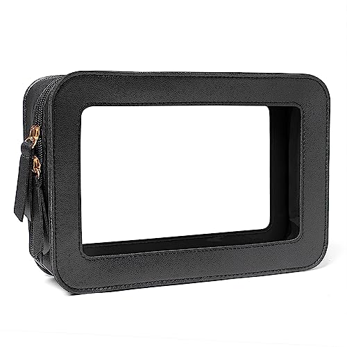 Clear Makeup Bag, Black Travel Makeup Pouch Toiletry Bag for Women Waterproof Small Cosmetic Bag Case Small Make Up Bag with Zipper Car Organizer Car Essentials for Women Men