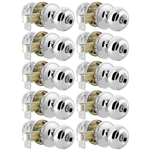 Ball Shape Polished Chrome Bed and Bath Door Locks Privacy Knobs for Interior Door,Satinless Steel Made,10Pack