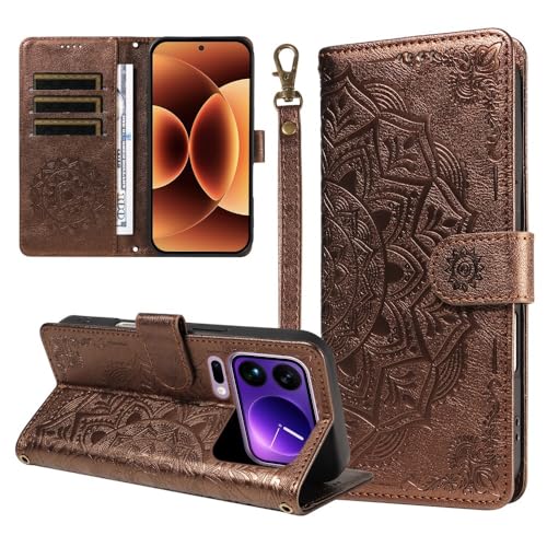 Housse Xiaomi Redmi Note 14 Pro 4G en cuir véritable style rétro marron à rabat