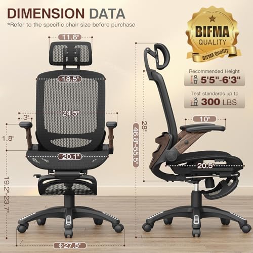 Image of GABRYLLY Ergonomic Office Chair with Footrest, High Back Mesh Computer Chair with Flip-Up Arm, 3D Headrest, 135 Reclining, Rolling Gaming Task Chair with Wide Seat Lumbar Support,300LBS