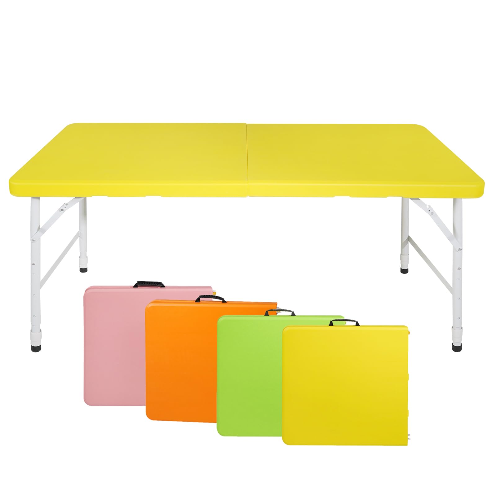 Ucootifly Folding Plastic Table 4ft Adjustable Height Portable Dining Table for Camping, Picnics, Parties, High Load Bearing Foldable Table,Yellow