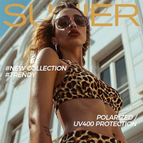 Image of Sunier Polarized Sunglasses for Men and Women, Retro Square Matte Finish UV400 Protection Shades for Driving, Fishing
