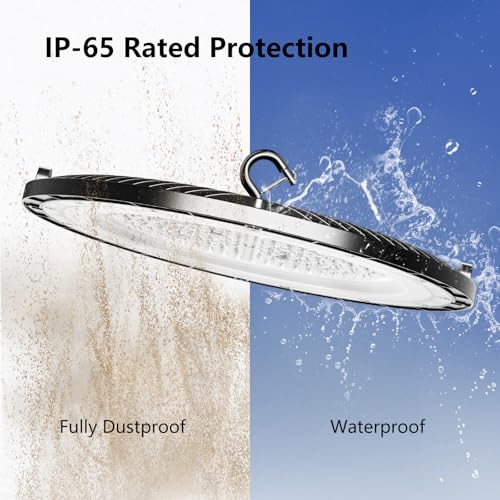 Gugsey 12 Pack High Bay Led Shop Lights - 200W Super Bright Waterproof UFO Led High Bay Light with Plug 5' Cable and Hook Ring, UFO Lights Shop Light for Garage Factory Gym Workshop by Gugsey - Used condition - Image 5