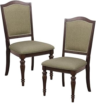 Homelegance Marston Sophisticated Dining Chairs with Serpentine Back with Nail Head Accent (Set of 2), Cherry
