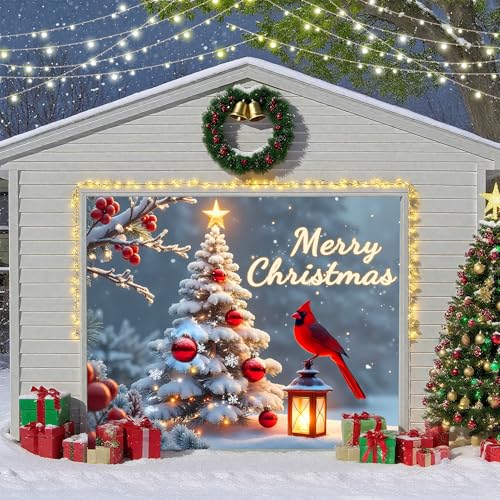 Grande couverture porte garage Noël 16x8ft bannière cardinal