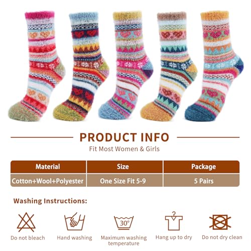 Image of SISOSOCK 5 Pairs Fuzzy Soft Cozy Comfortable Socks for Women, Casual Sleep Comfy Socks, Perfect Warm Winter Gifts for Women