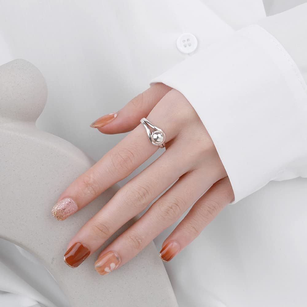 Ball Statement Real 925 Sterling Silver Open Rings Minimalist Promise Adjustable Dainty Fashion Finger Band Engagement Ring for Women Her Wife Mom Jewelry Gifts Birthday Xmas