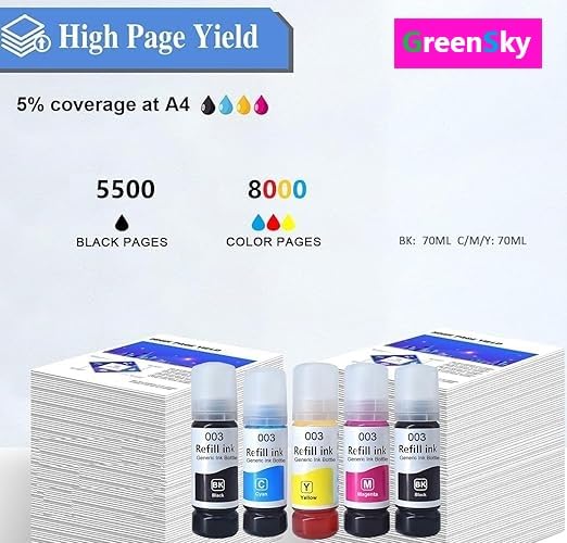Greensky 003 Compatible Refill Ink for Epson L3110, L3150, L3115, L3116, L3101, L3210, L3215, L3216, L3250, L3151, L3152, L3156, L5190 Printer Ink... - Image 4