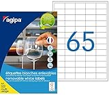 Format A4 Agipa 128990 Lot de 6500 Etiquettes multi usage enlevable 38 x 21,2 mm Blanc