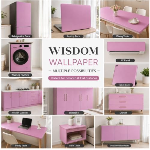 Image of WISDOM Baby Pink Wallpaper for Home Decor- Self Adhesive Peel and Stick Decorative Vinyl Sticker Smooth Satin Finish Waterproof & Easy to Clean (20x72 in)