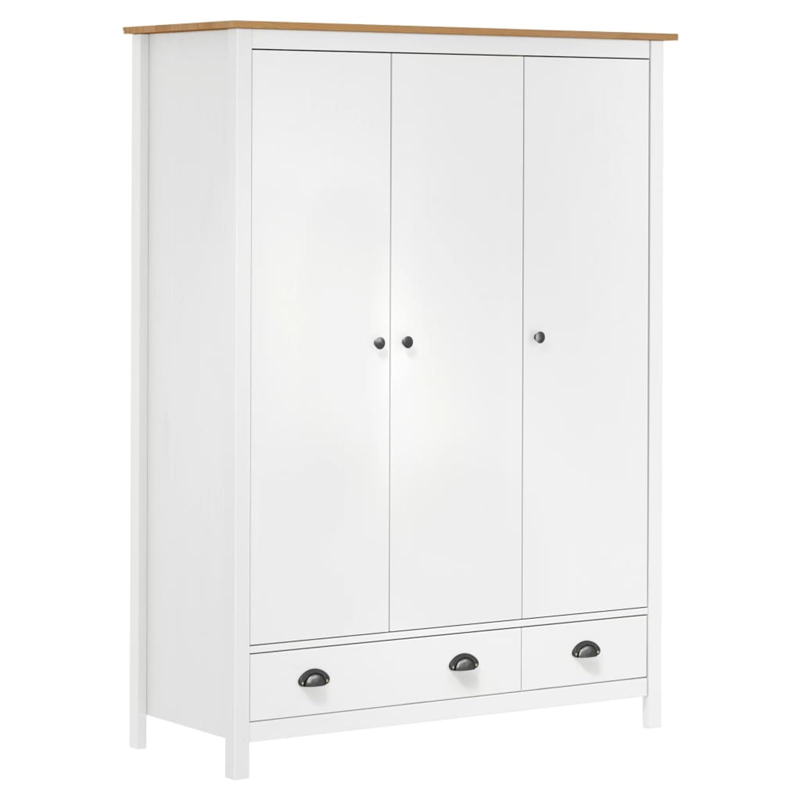 Homgoday 3-türiger Kleiderschrank Hill Weiß 127x50x170cm Kiefer Massivholz Kleiderschrank Kleideraufbewahrung Schränke für Schlafzimmermöbel Möbel