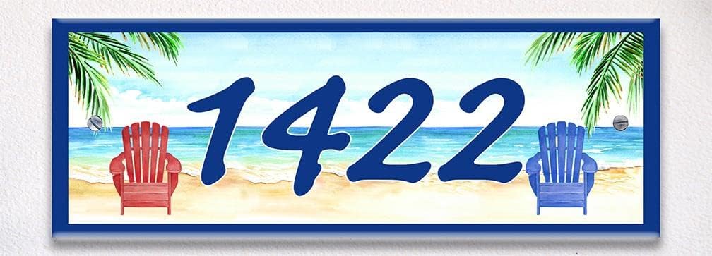 Beach Adirondack Chairs Themed Ceramic Tile House Number Small Address Plaque