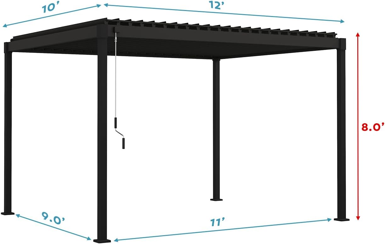 MIRADOR 80S Louvered Pergola 10' x 12', Modern Style with Adjustable Louvers and Integrated Drainage System for Deck Garden Yard, Easy Installation, Charcoal thumbnail