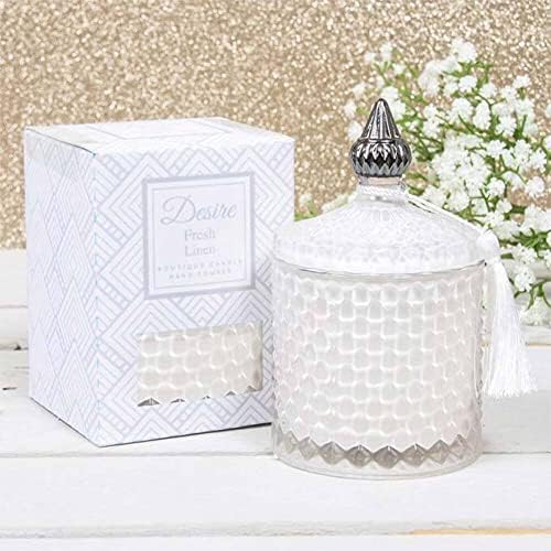 LEONARDO Desire Fresh Linen Scented Soy Wax Candle in Artisan Glass Lidded Jar Holder with Presentation Box