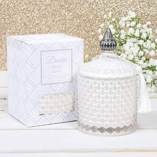 LEONARDO Desire Fresh Linen Scented Soy Wax Candle in Artisan Glass Lidded Jar Holder with Presentation Box