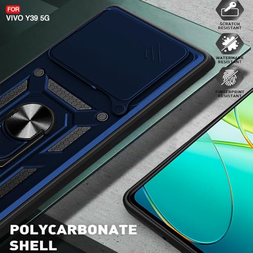 Image of Luxe Back Cover for Vivo Y39 5G | D10 Tough Armor Case | Sliding Camera Shield | 360 Protection | Kickstand Ring Holder | Military-Grade Shockproof Bumper Case