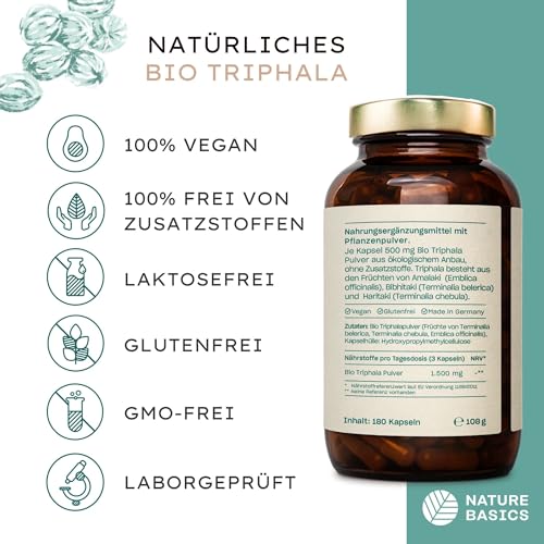 Bio Triphala - 180 Kapseln hochdosiert / 1500 mg Triphala Pulver pro Tagesdosis/Hochwertige Ayurveda Nahrungsergänzung/Vegan, Zertifiziert & Nachhaltig im Glas – Bild 5